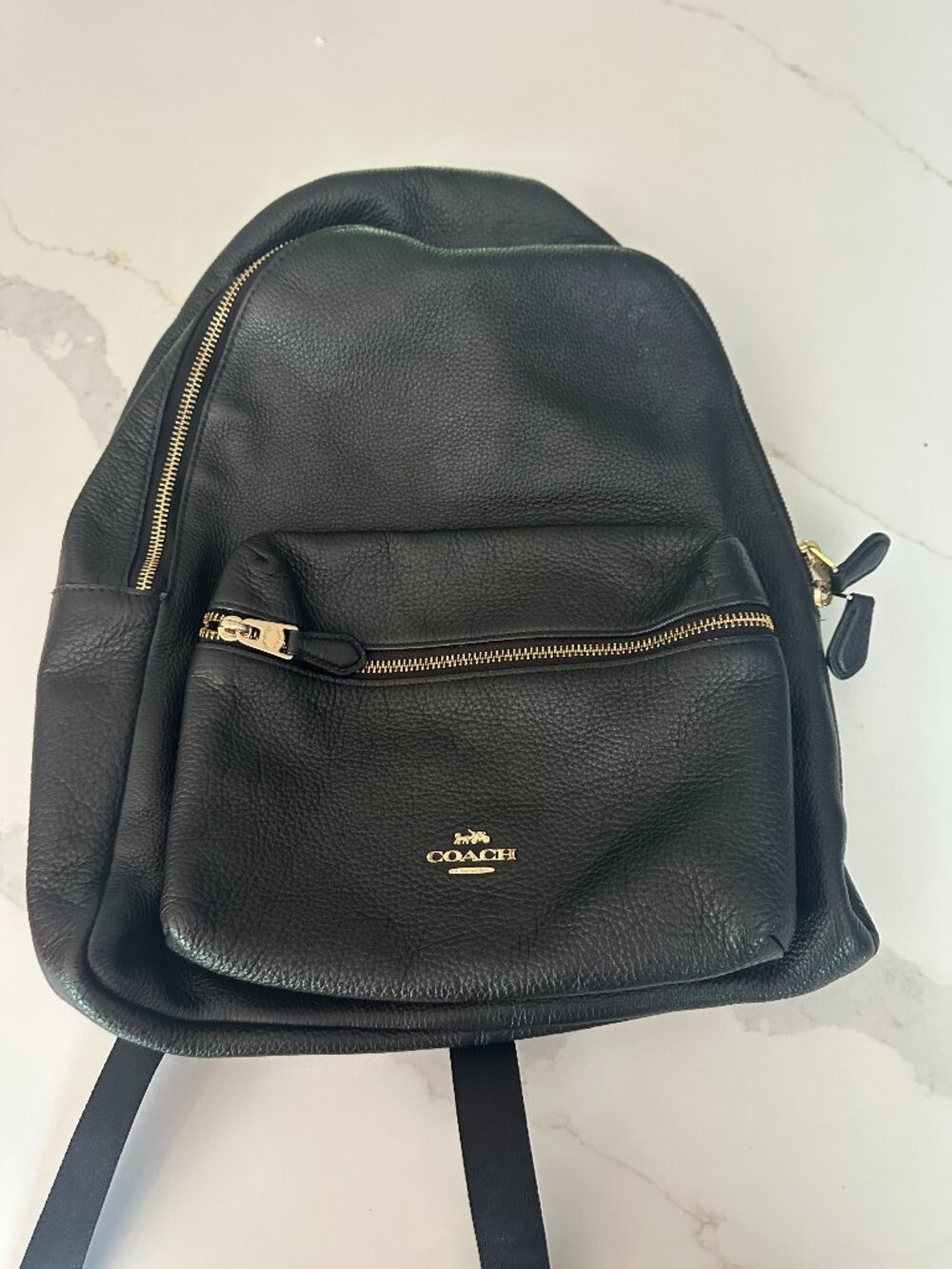 Coach Charlie Medium Backpack Black Pebbled Leather
